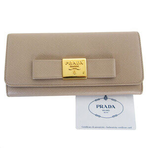 Prada bi fold long wallet greige gold leather